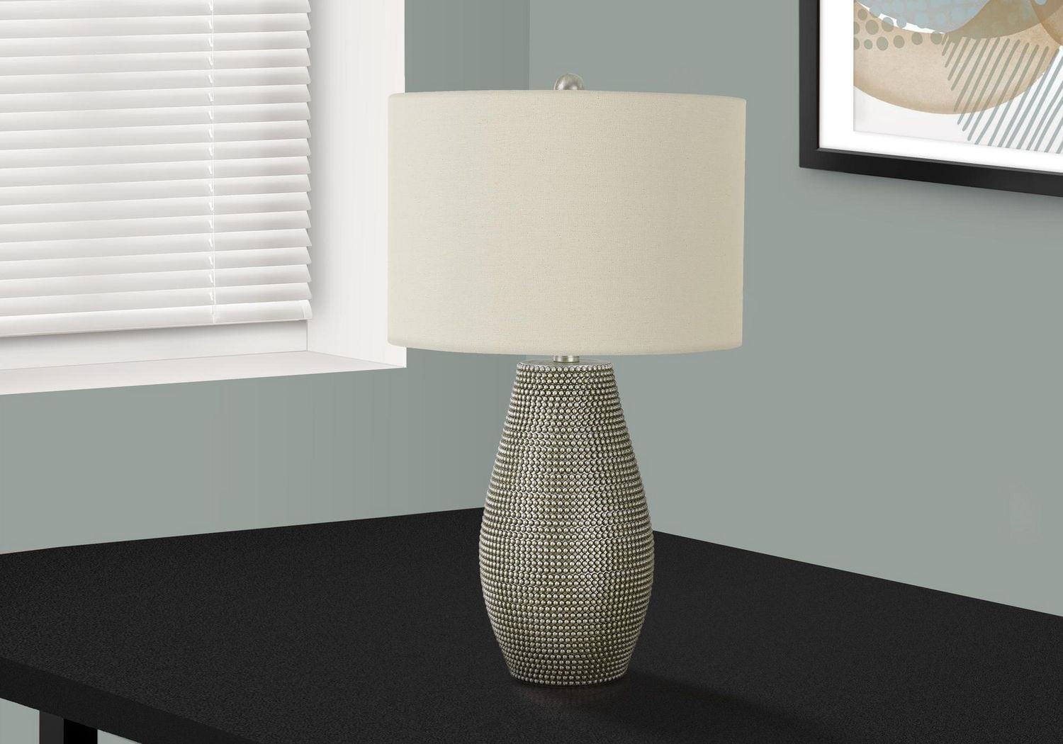 Monarch Specialties Lighting, 24"h, Table Lamp, Grey Resin, Ivory / Cream Shade, Contemporary