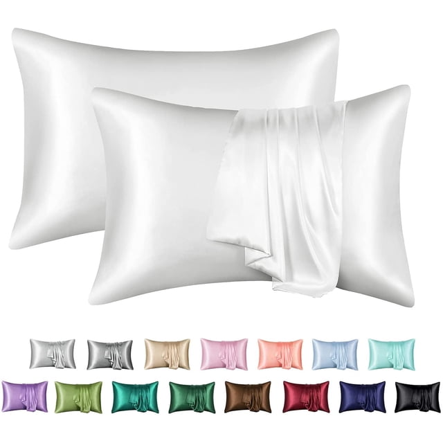 POWKOL - Funda de almohada de satén para cabello y piel, paquete de 2 fundas de almohada de satén de seda, tamaño estándar (juego de 2), funda de almohada sedosa con cierre tipo sobre (50,8 x 66,0