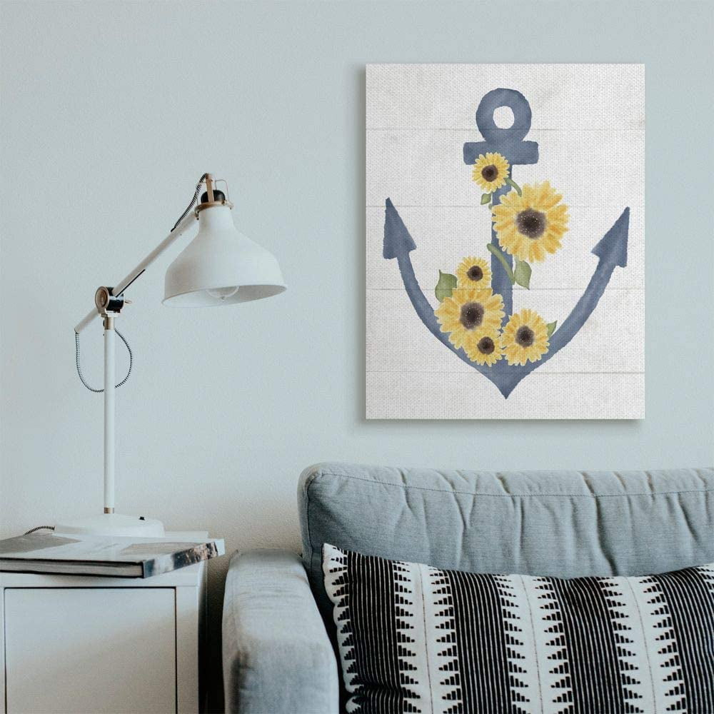 Stupell Industries Countryside Anchor with Sunflower Vine Floral Detail Designed by Daphne Polselli