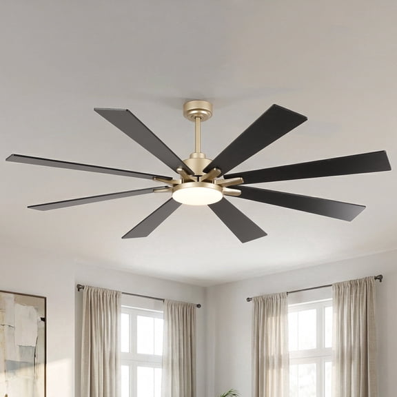 Vaczon 72" Industrial Gold HVLS Smart Large Ceiling Fan with Dimmable LED Light and Remote，APP Control