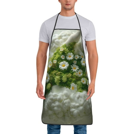 

Tideii Nature Hand Daisies Art for Tie-up Apron Unisex Waterproof and Stain-Resistant Bib Apron for Kitchen Garden Painting