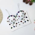 thumbnail image 2 of Women Spaghetti Strap Push Up Padded Corsets Camisole Colorful Rhinestones Beaded Fish Boned Bustier Crop Top Clubwear 40 light green, 2 of 5