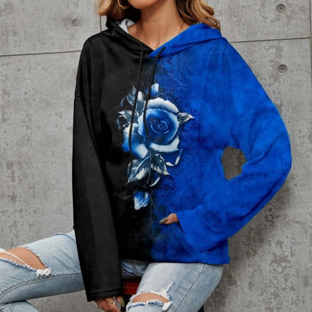 Puntoco Mujeres Moda Casual Color Contraste Rosa Impresión Manga larga tops Sudaderas con capucha Puntoco Puntoco-1668