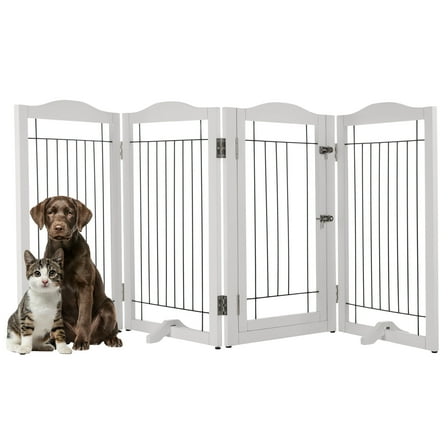 PETMAKER 80x32-Inch 4-Panel Freestanding Dog Gate - Foldable Indoor Pet Fence with Door (White)