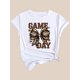 thumbnail image 3 of Camiseta de mujer con estampado de leopardo, lazo y letras florales, cuello redondo, manga corta, algodón, lavable a máquina, negra, moda, para deporte y tiempo libre., 3 of 7