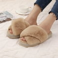 thumbnail image 2 of Litfun Women's Fuzzy Slippers Plush Cross Band Open Toe House Thick Sole Slippers, Camel, Size 5-6.5, 2 of 7
