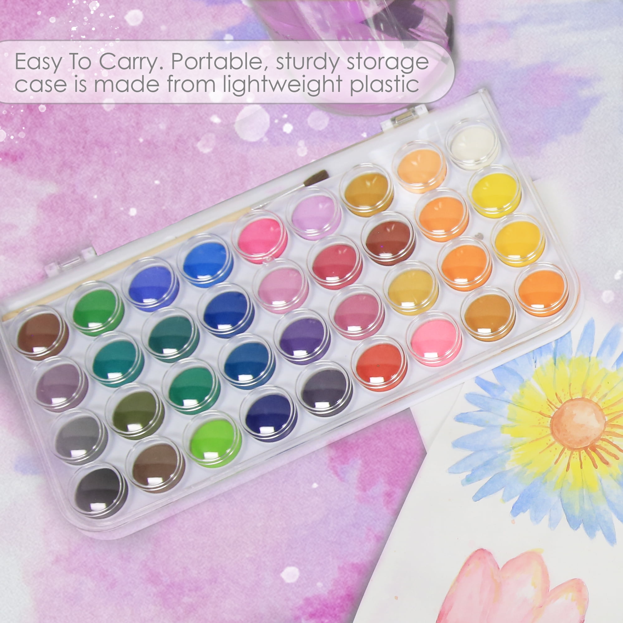 BAZIC Watercolor w/ Brush & Mixing Palette, 36 Color Non-Toxic, 12-Pack