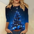 thumbnail image 2 of Womens Christmas Tops 3/4 Length Sleeve Crew Neck Xmas Tree Printed Graphic Tee Shirts Holiday Casual T-shirt (2XL, Navy 02), 2 of 5