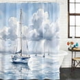 thumbnail image 2 of Nautical Sailboat Bathroom Shower Curtains with 12 Hooks Waterproof Shower Curtain for Stalls and Bathtubs Blue Grey Watercolor Coastal Waves Cloud Decorative Bathroom Privacy Curtain 72x84 Inches, 2 of 9