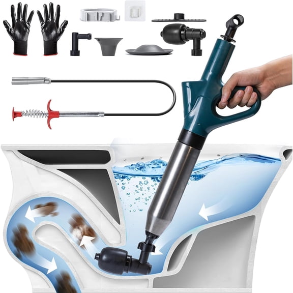 Toilet Plunger Drain Clog Remover, High-Pressure Unclogger - Air with Real -Time Barometer, Stainless Steel for Clogged Bathroom, Sink, Kitchen