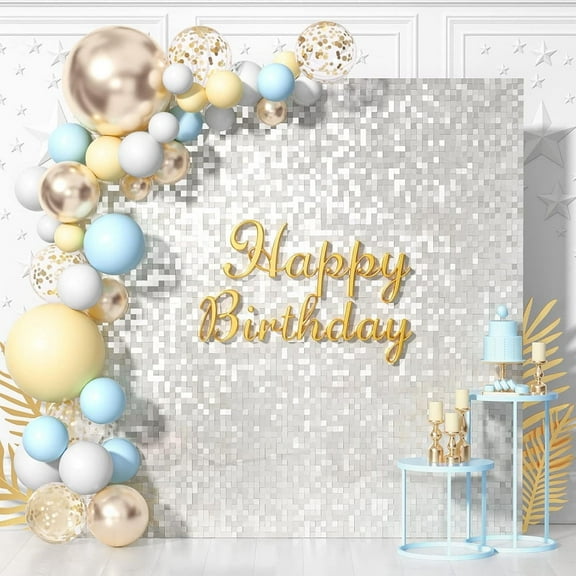 24pcs Silver Sequin Shimmer Wall Panels for Birthday Ceremony