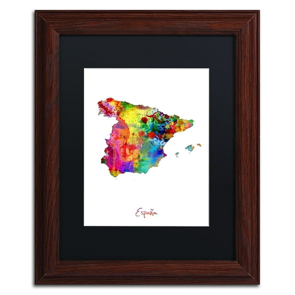 Trademark Fine Art "Spain Watercolor Map" Canvas Art by Michael Tompsett Black Matte, Wood Frame