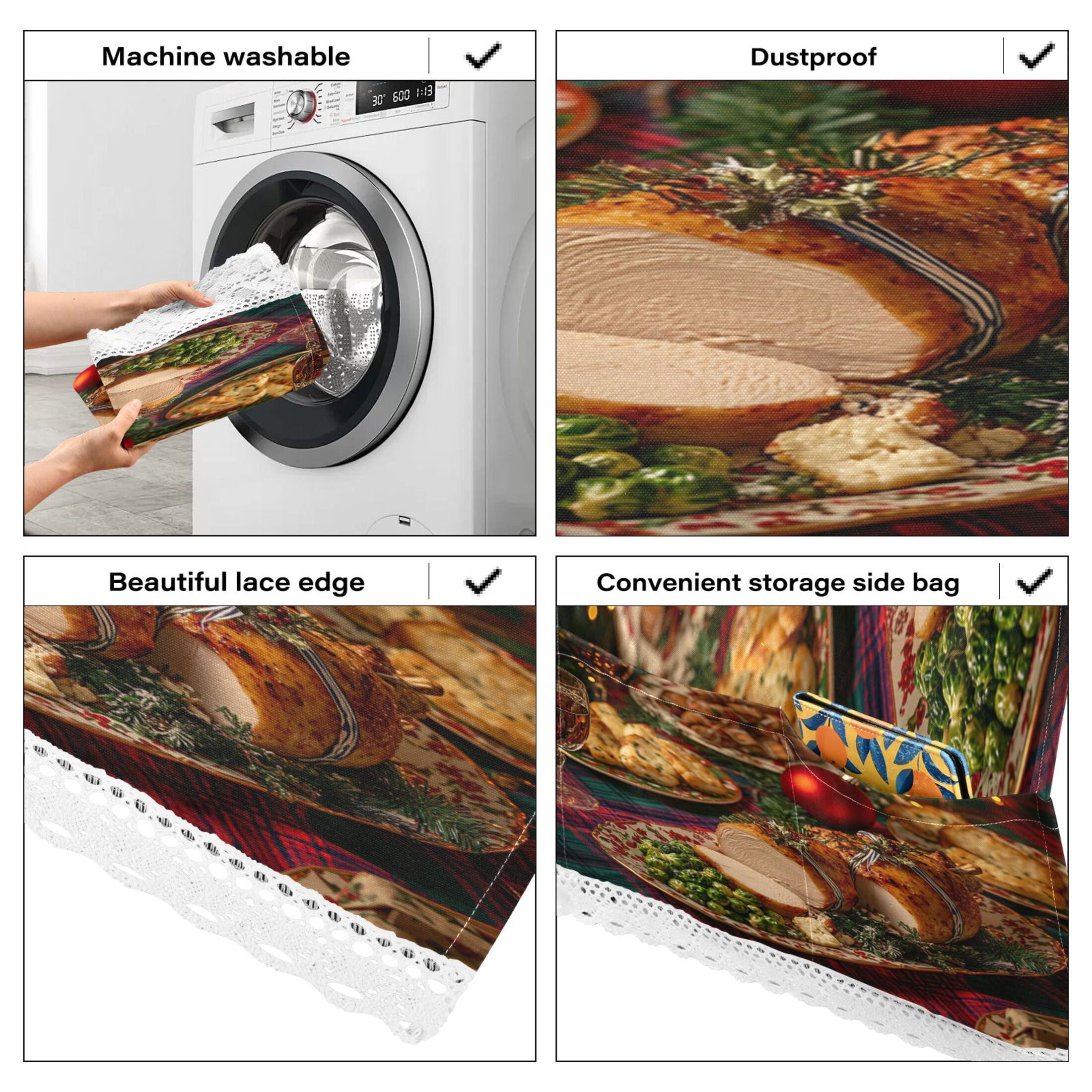 Roast ChickenWasher and Dryer Covers Dust-Proof and Oil Resistant Fridge Cover with 4 Storage Pockets Washing Machine Top Cover for Laundry Kitchen Home 51.2 x 22 In
