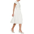 thumbnail image 4 of Vestido plisado de mujer Inspire Chic con cuello simulado, mangas cortas, ceñido a la cintura, estilo A-Line, 2XL, blanco, 4 of 5