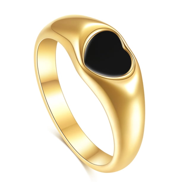 Anillo de esmalte negro con forma de corazón y meñique para Mujer, regalo del Día de San Valentín, Anillo de concha blanca de acero inoxidable, accesorio de joyería para Mujer