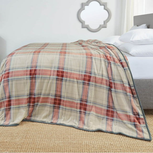 Nestl Ultra Plush Heavy Thick Raschel Imitation Mink Bed Blanket, 55 x 82, Red Plaid
