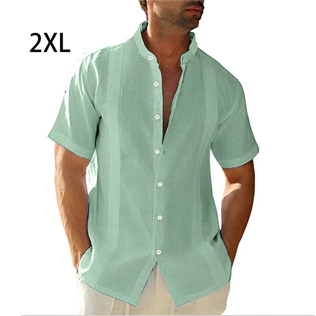 pitrice Men Shirt Casual Short Sleeve Breathable Replacement Button Down Solid Color Fashionable Home Dating Shirts Top Green 2XL 2Set