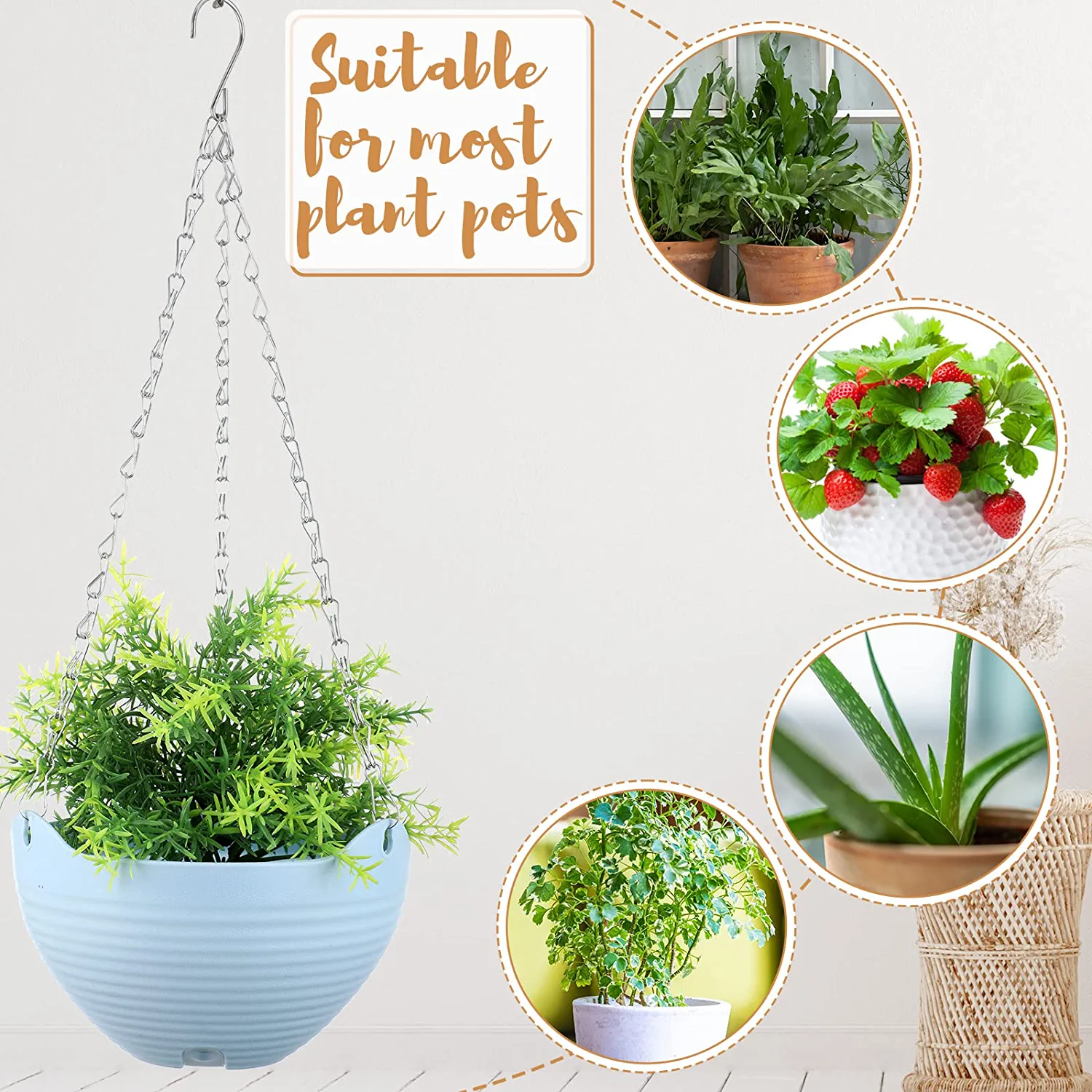 TRIANU 14 Pack Mini Hanging Planters Garden Self-Watering Flower Plant Pot Container Succulent Plastic Planter Pots with Hanging Chain, Multicolor