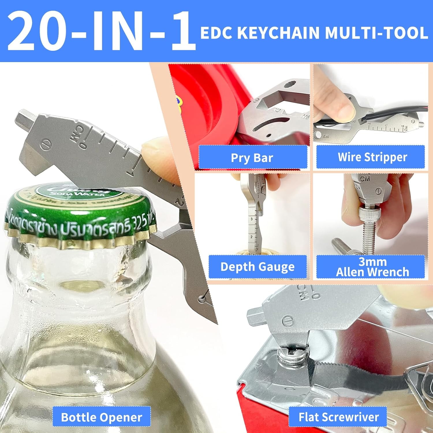 ABCISI 20 IN 1 Key Shaped Multitools, Key Shaped Pocket Tool, Stainless Steel Utility Gadget, Gift for Men, Everyday Carry, Automotive, Home Improvement, Bottle Opener, Screw Driver, Silver,Pack of 2
