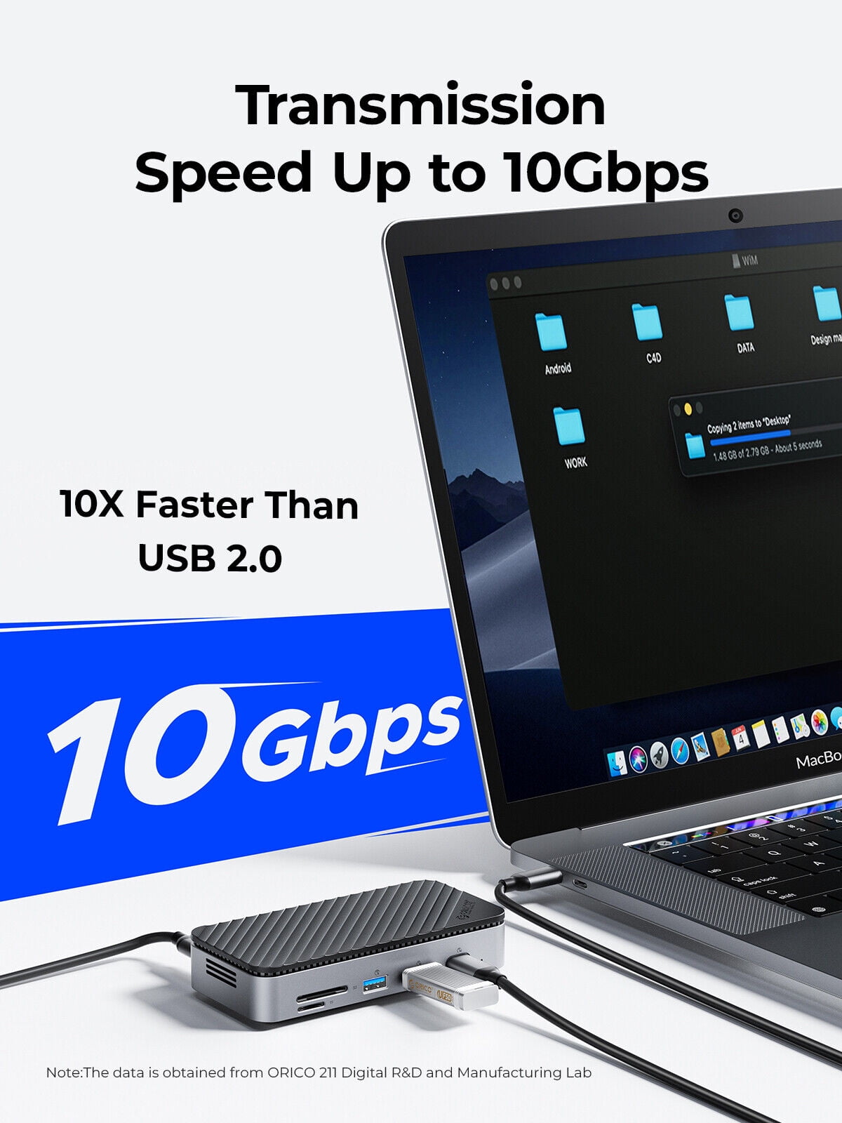 ORICO 10 in 1 USB-C Docking Station SATA /NVMe M.2 Enclosure with Cooling Fan Charging Laptop Docking Station USB C Hub for Dell/Hp Support HDMI 4K@60Hz,100W PD,SD/TF Card Reader,PD,RJ45