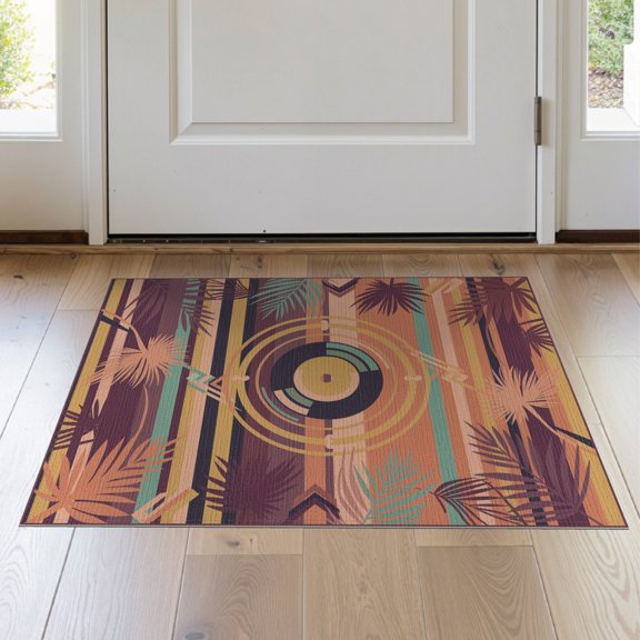 ODIKA 2'x3' Washable Accent Rug Sunset Retro Vinyl Seventies Coral Tangerine Purple Gradient for Bedroom, Nursery, RV, Pet Friendly, Bedside Mat