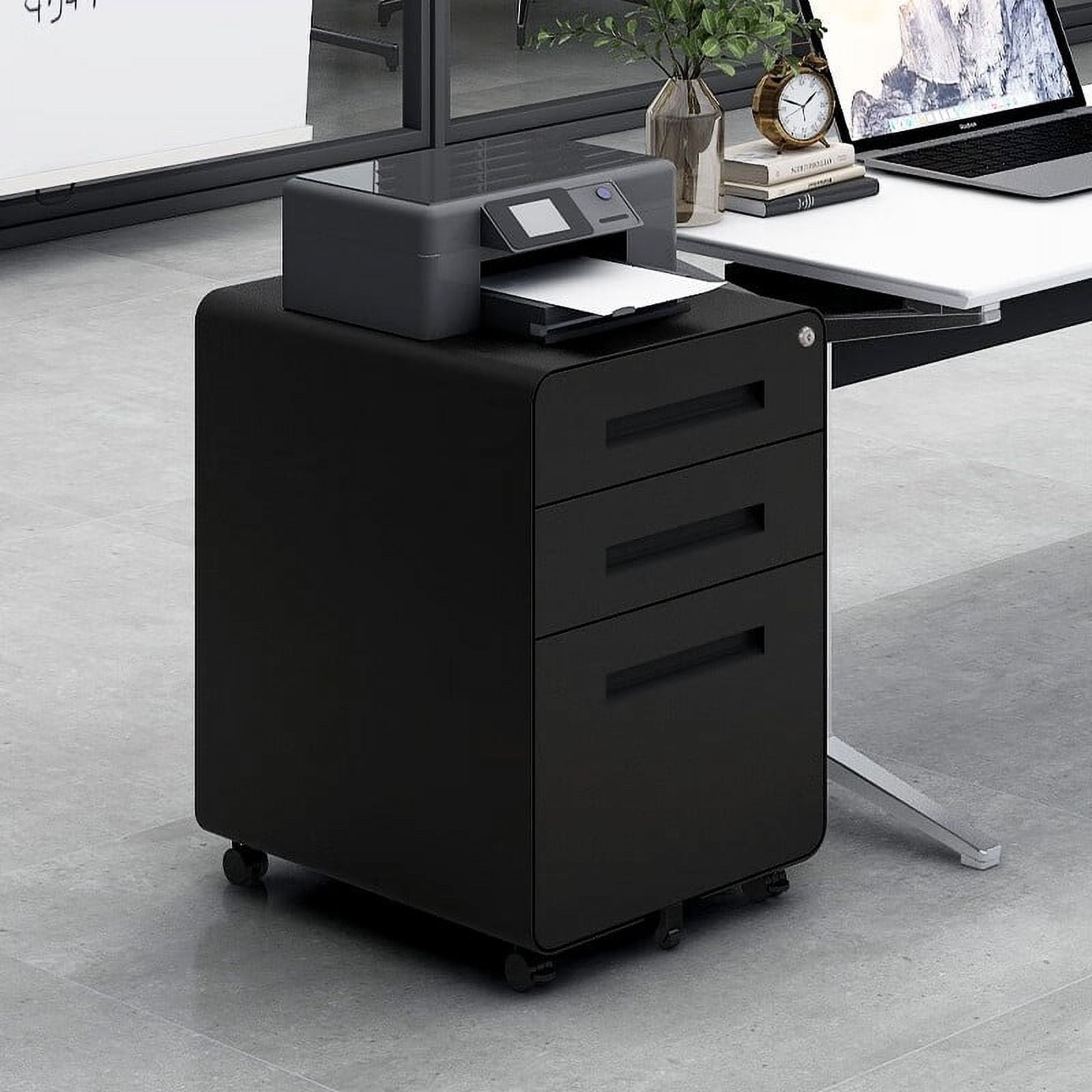 3 Drawer Mobile File Cabinet with Lock,Rolling File Cabinets,Under Desk Small File Caninet on wheels,Metal Vertical Filing Cabnet for Legal/Letter/A4,Fully Assembled