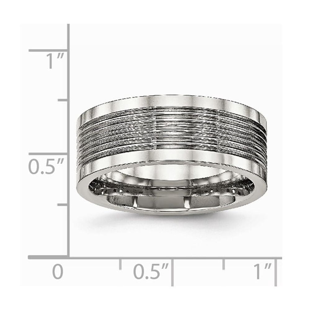 8mm Stainless Steel Polished Grooved Comfort Back Ring - Size 10.5