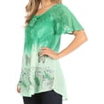 thumbnail image 3 of Sakkas Petra Women's Casual Loose Flared Corset Short Sleeve Lace Blouse Top Tunic - 2202-SeaGreen - One Size, 3 of 5