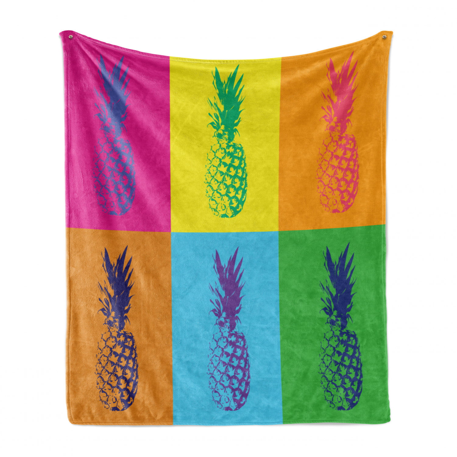 Ambesonne Pineapple Soft Flannel Fleece Throw Blanket 60 x 80 Yellow Orange Cozy Plush for Indoor and Outdoor Use Print of Pop Art Like Ananas Summer Spirit Tone Colors Simplistic Illustration 