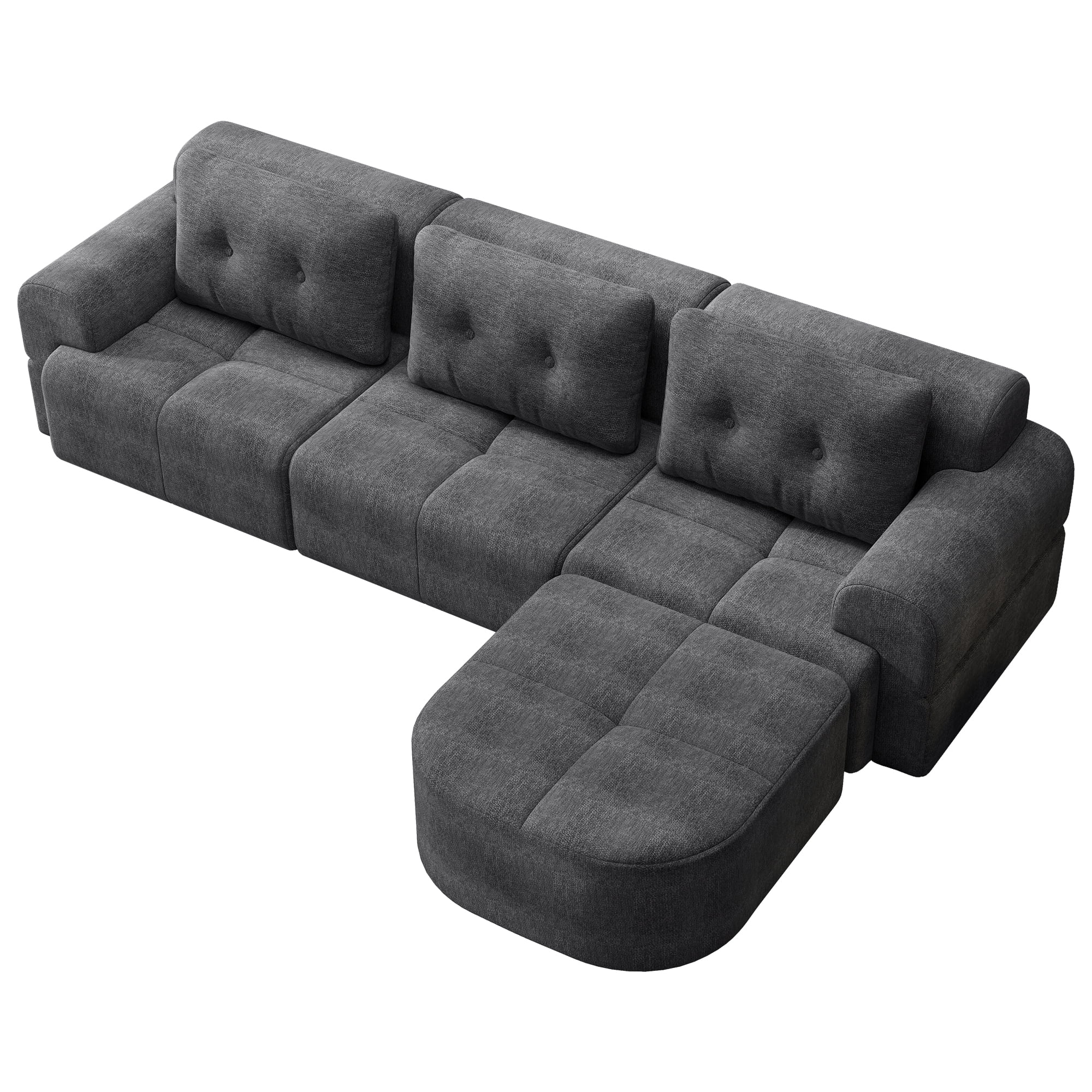 Aukfa 112" Modular Sectional Sofa with Chaise, Full-Foam Boneless Cloud Couch, Woven Chenille Oversized Deep Seat Sofa with 3 Pillows for Living Room, Dark Gray