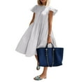 thumbnail image 4 of Summer Dresses for Women Sundress Sleeveless Ruffle Sleeve Round Neck Loose Short Flowy Pleated Mini Babydoll Dress, 4 of 4