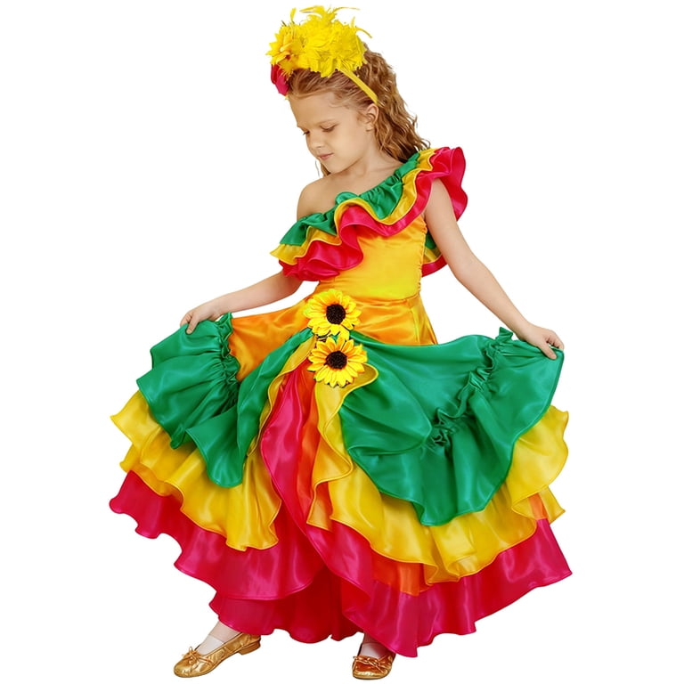 Wenfanal Baby Girl Princess Dress,Girls Mexican Costume Traditional Dresses Carnival Festival Folklorico Dance Celebrations Dress Girls Fashion,Size 