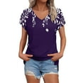 thumbnail image 2 of Purple Women's Short Sleeve T-shirt, Womens Summer Daily Casual V Neck Shirts Short Sleeve Tops Blouses Loose Fit Shirt,Women's Short sleeve T-shirt L, 2 of 5