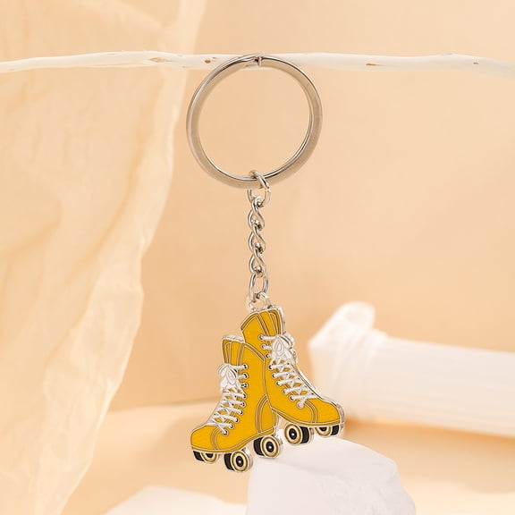 PTOOTP Eye Catching Golden Roller Skates Key Ring Durable Metal Keychain for Keys Bag and Backpack