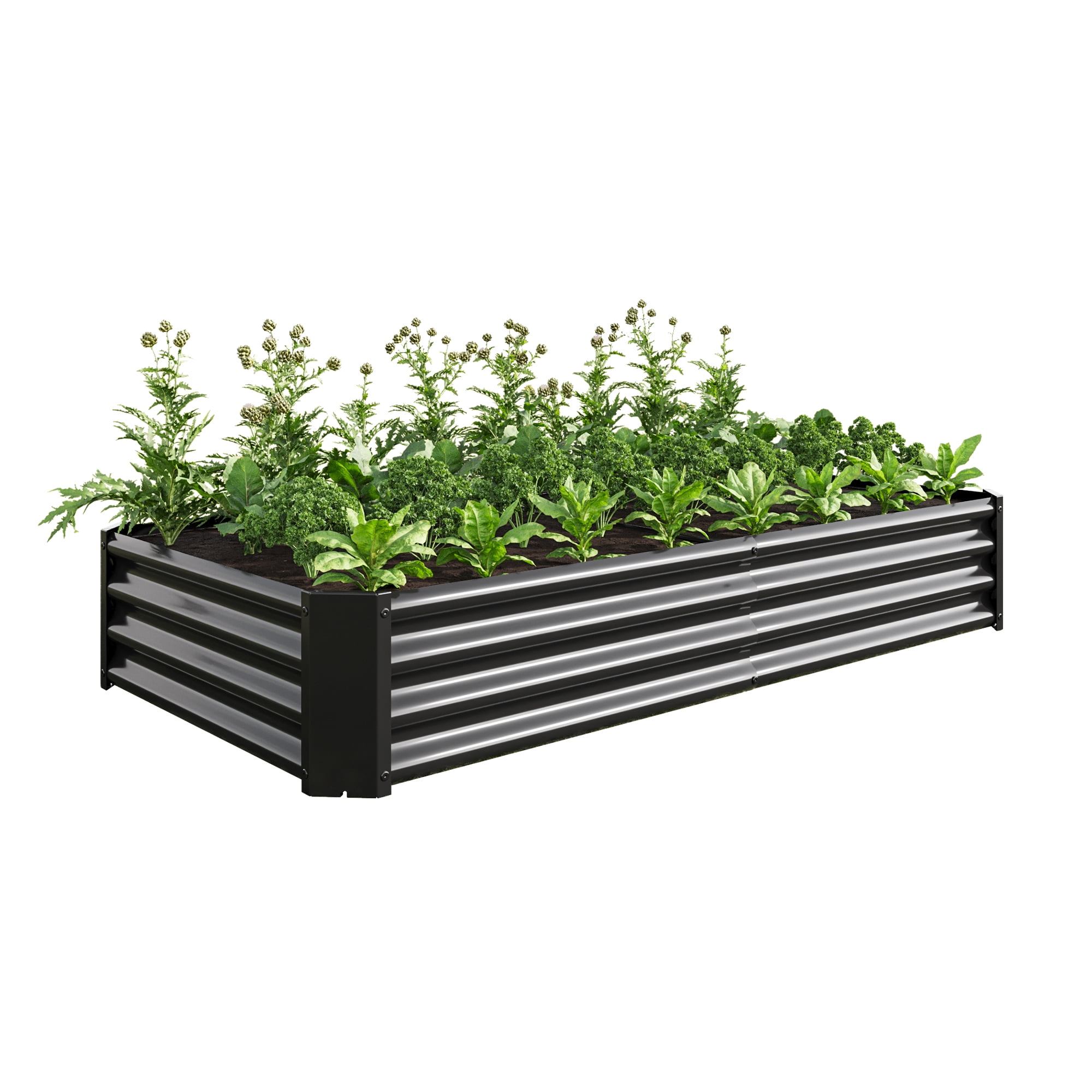 KINGGLE Galvanized Raised Garden Bed for Vegetables,Planter Raised Garden Boxes Outdoor,Metal Raised Garden Beds Steel Kit for Vegetables Flower Herb Patio Black Rectangle