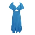 thumbnail image 4 of OSOLU Dresses Women Solid Color V-Neck Long Sleeve Puff Sleeve Dress Cozy Sundress Wedding Guest Dress, 4 of 4