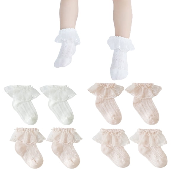 LYMAYTER 4 Pack Summer Socks for Toddler Ruffle Eyelet Mesh Ankle Socks Soft Kids Princess Socks 0-8Y