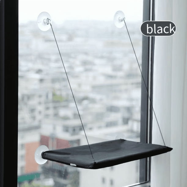 Hamaca colgante con ventana para gato, cama con ventosa, ahorro de espacio para todas las estaciones, fácil de instalar, marco de escalada para gatos, invierno,Negro