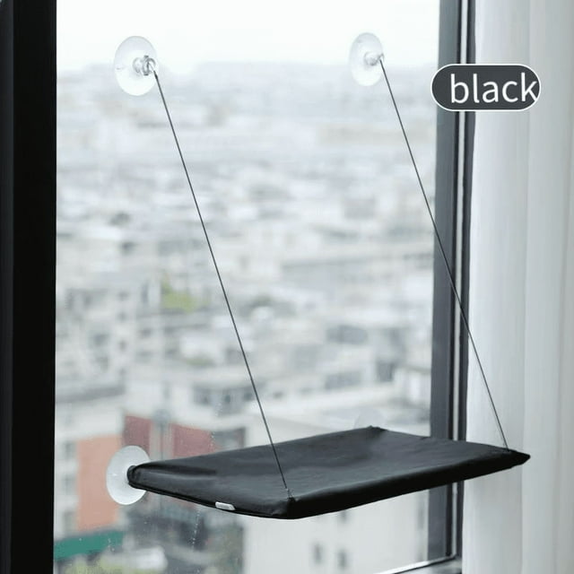 Hamaca colgante con ventana para gato, cama con ventosa, ahorro de espacio para todas las estaciones, fácil de instalar, marco de escalada para gatos, invierno,Negro