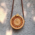 thumbnail image 2 of Handwoven Rattan Bag Shoulder with Leather Strap, Women Handmade Wicker Woven Purse, Brown Straw Boho Basket Handbag(7.9x7.9x3.1inches), 2 of 5