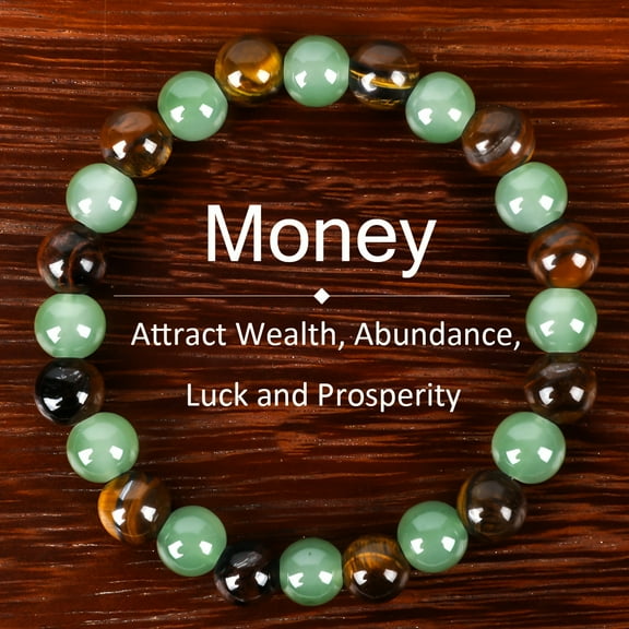 [Natural Gemstone Stretch Bracelet] Tiger Eye & Green Aventurine Beaded Bracelet For Wealth, Abundance,, And Prosperity, Natural Gemstone Stretch Bracelet, Unisex Jewelry Gift For Family And Friends