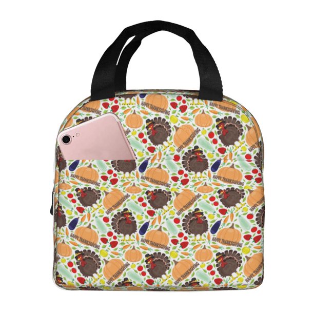 Easygdp Thanksgiving Bolsa Térmica Premium - Tela Oxford Impermeable, Gran Capacidad, Bolsillo Frontal, Unisex para Trabajo, Escuela, Actividades al Aire Libre y Picnics