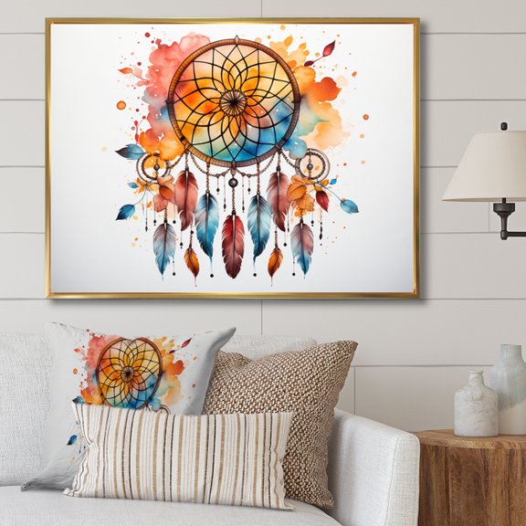 Designart "Colorful Dreamcatcher Minimalist euphony" Spiritual Floater Framed Wall Art Print
