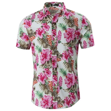 Men Floral Print Slim Fit Short Sleeve Button Down Beach Hawaiian Shirt ...