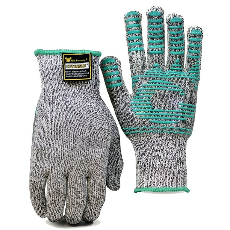 G & F 77100m Cutshield Hybrid Cut Resistant Gloves with Heat Resistant Silicone Block Palm Coating, Cut Level 5, Food Grade, Medium, Gray