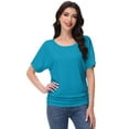 thumbnail image 2 of Women's Dolman Top Boat Neck Comfortable Short Sleeve Solid Gentle Tees Casual T Shirt with Side Shirring Detail, 2 of 6