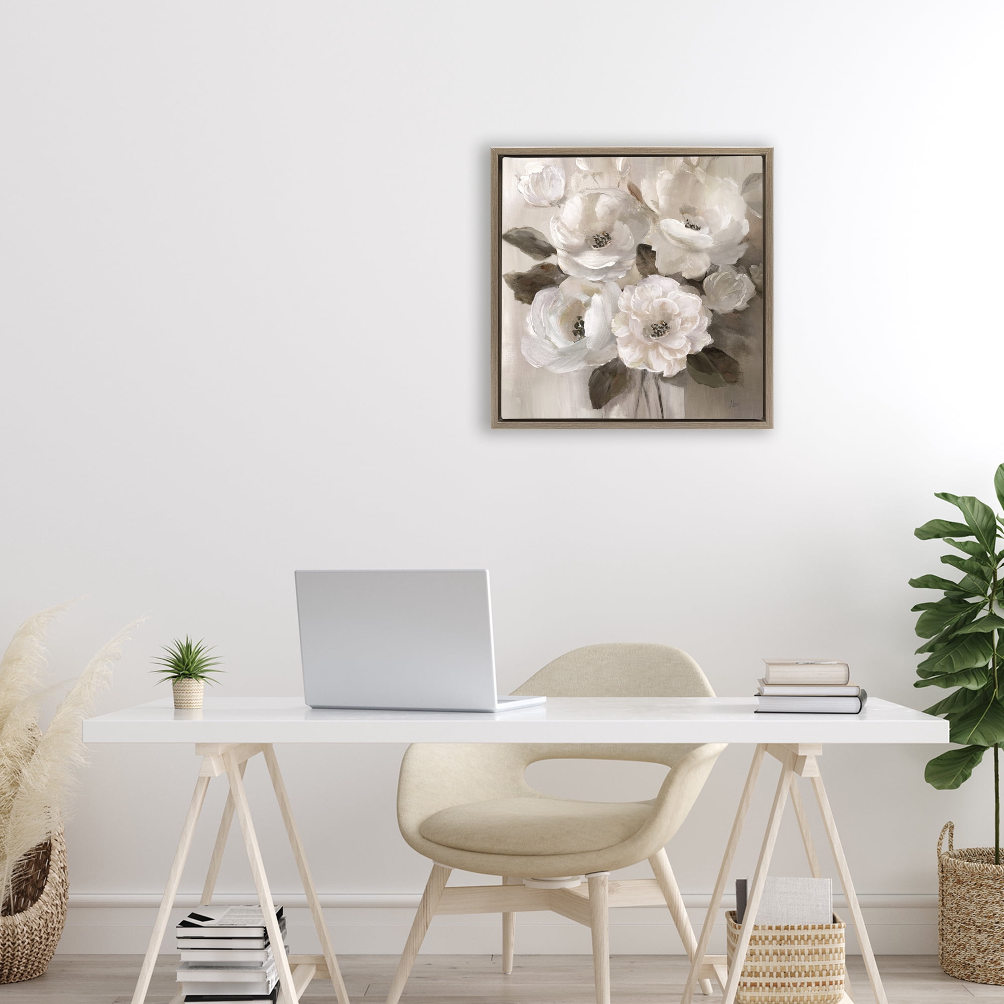 Stupell Industries Ivory Flower Bushel Brown Framed Floater Canvas Wall Art, design by Nan