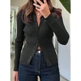 thumbnail image 5 of Women'S Casual Simple Solid Color Long Sleeve Shirt Wool Top Button Striped Lapel Work Shirt Black S, 5 of 8