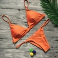 thumbnail image 2 of Ticikt Women's Solid Color Swimwear Two Piece Bathing Suit High Waist Swimsuit for Summer Beach Pool Activities,Color:Orange,Size:M, 2 of 3