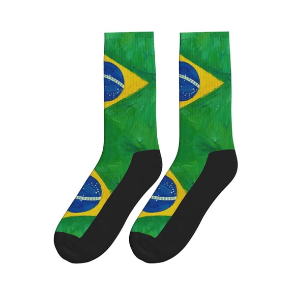 Brazil Flag Athletic Crew Novelty Socks for Womens Mens